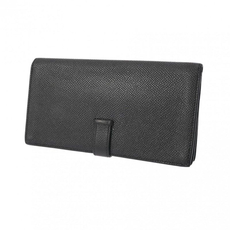 HERMES Hermes Bearn Souffle Black A Stamp (around 2017) Unisex Epsom Leather Long Wallet