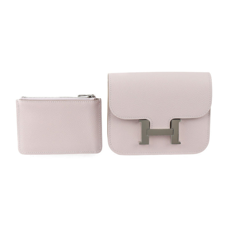 HERMES Constance Pouch Evercolor Mauve Pale Compact Wallet with Coin B Engraved