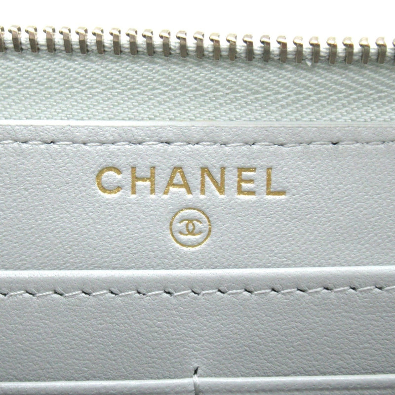 CHANEL Matelasse Round Long Wallet Calfskin (Cowhide) Women's Gray Light