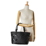 CHANEL Cambon Line Coco Mark Tote Bag Black Lambskin Patent Leather Women's