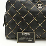 CHANEL Wild Stitch Handbag Boston Bag Leather Black A14692