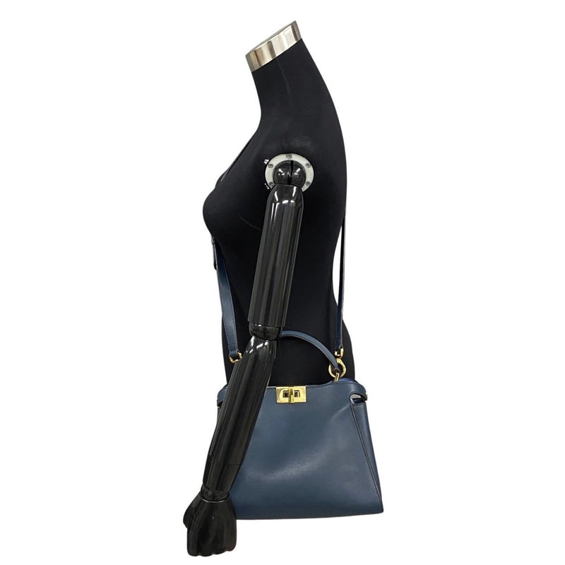 FENDI Peekaboo Iconic Essential Leather 2way Handbag Shoulder Bag Blue 00077