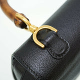 Gucci bamboo shoulder hand bag leather black GUCCI