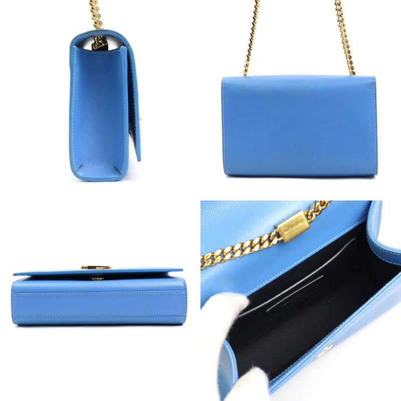 Saint Laurent SAINT LAURENT Crossbody Shoulder Bag Leather/Metal Light Blue/Gold Women's