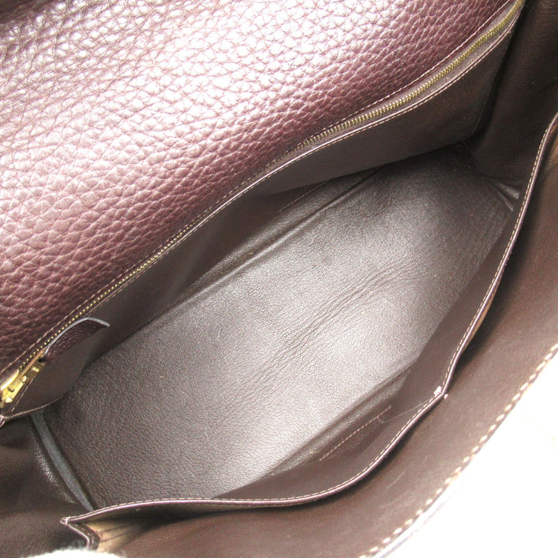 HERMES Kelly 35 Brown Chocolat Fjord leather Calfskin (cowhide)