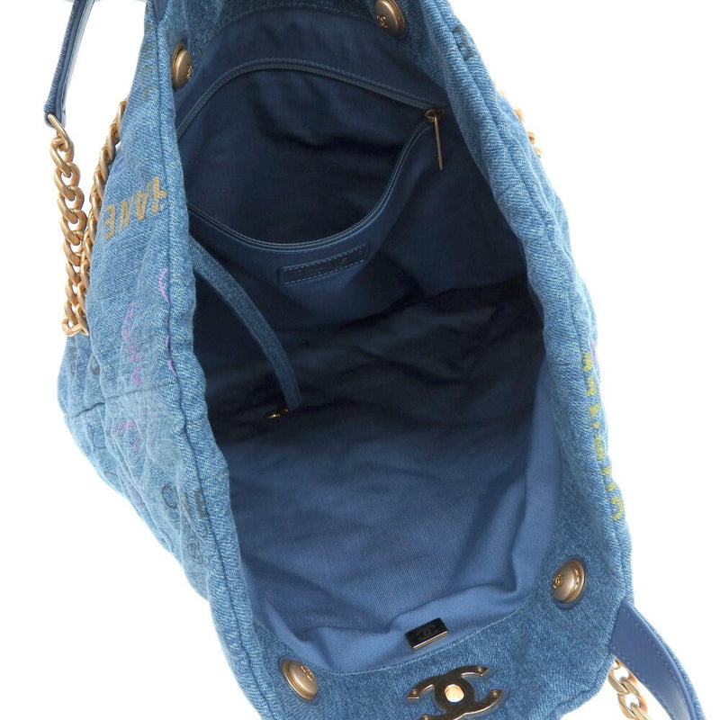 Chanel CHANEL maxi shopping bag here mark 2WAY denim blue AS3128