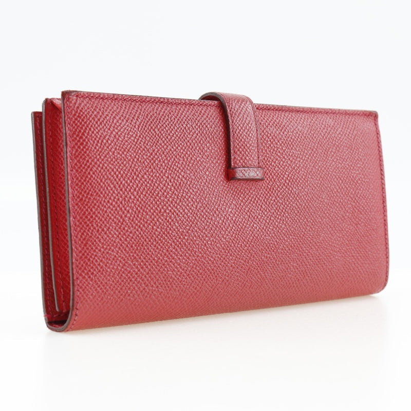 Hermes HERMES Beansufla Long Wallet Vaux Epson Made in France 2014 Red □R Belt Hardware Ladies