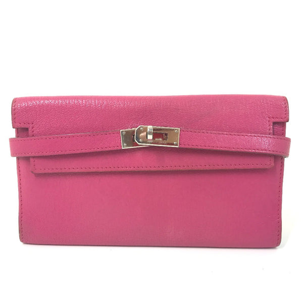 Hermes Three fold Long Wallet Pink Based SilverHardware