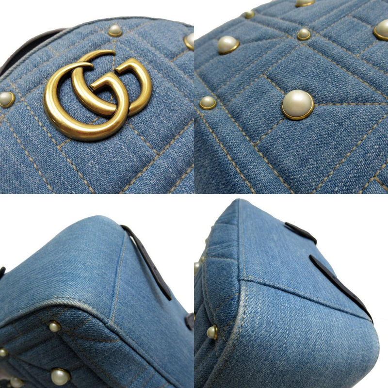 GUCCI Backpack GG Marmont Denim/Faux Pearl Blue/White Gold Women's 476671 w0141j