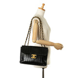 Chanel Mademoiselle Coco Mark Double Flap Chain Shoulder Bag Black Gold Lambskin Women's CHANEL