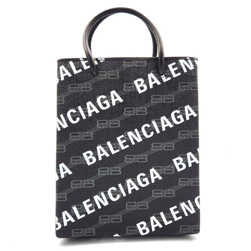 BALENCIAGA Large Bag 693805 Black Coated Canvas Handbag Shoulder BB Monogram Women's