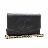 Chanel Chain Shoulder Wallet for Women, Black, Caviar Skin