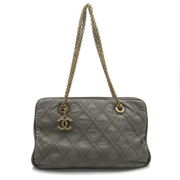 CHANEL Chain Shoulder Bag Leather Women's Grey