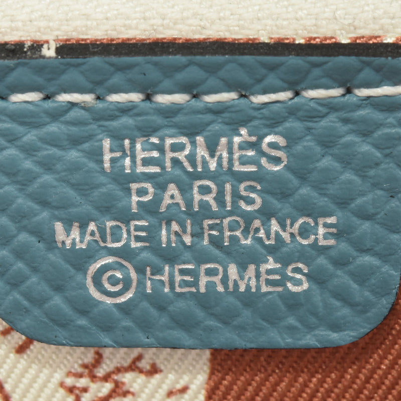 Hermes Azap Compact Silkin Round Epsom Silk B Stamp New Blue Jean Paprika