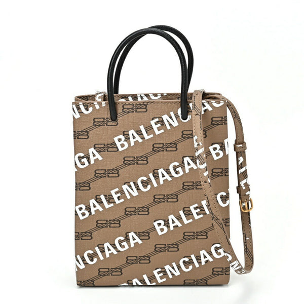 BALENCIAGA Large Bag Allover 693805 Coated Canvas/Leather Beige E-155971