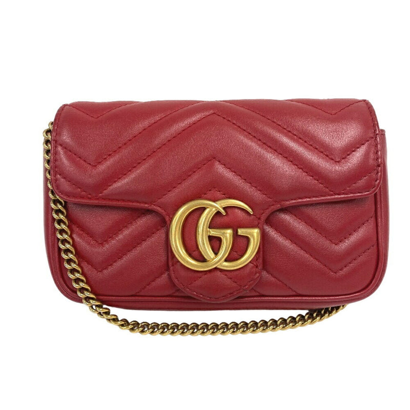 GUCCI 476433 Chain Shoulder GG Marmont Bag Red Women's