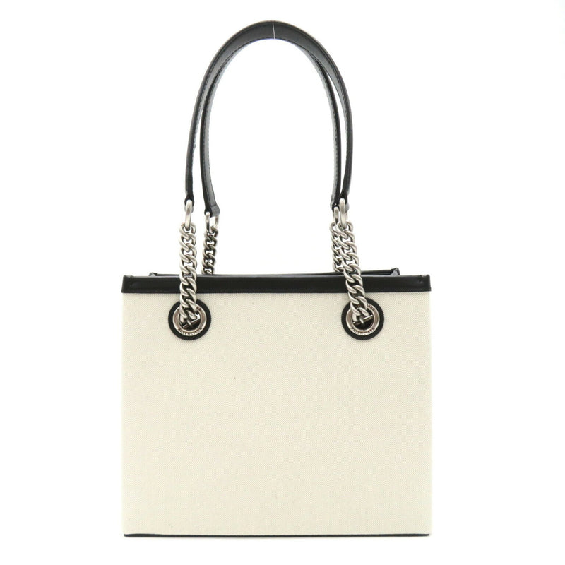 BALENCIAGA Duty Free Small Tote Bag Cotton Leather Women's White Black 759941 2AA