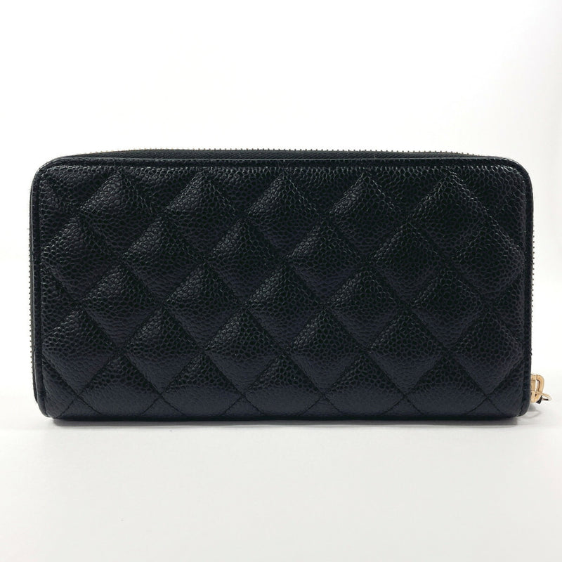 CHANEL Coco Mark Round Long Wallet Matte Caviar Skin Black Women's N4044663