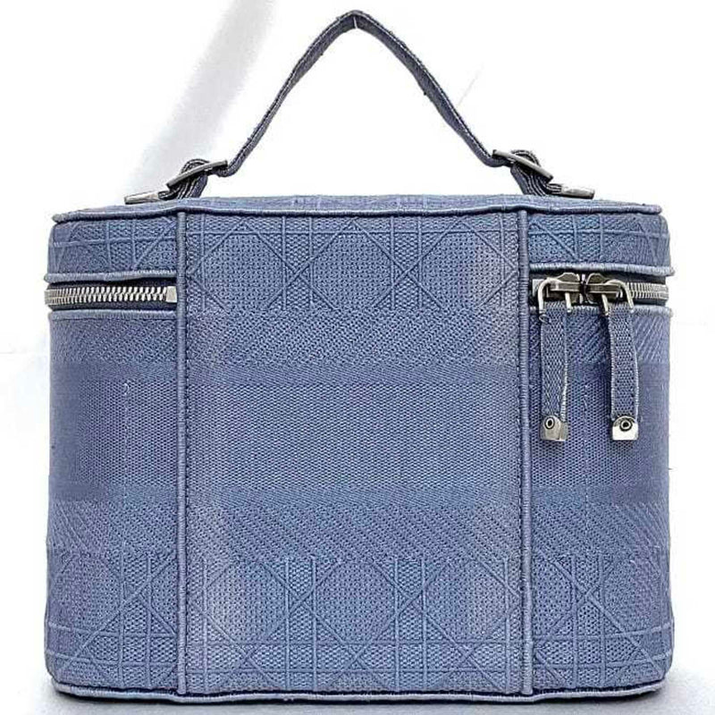 Christian Dior handbag vanity bag light blue cannage f-20528 canvas embroidery self-supporting double