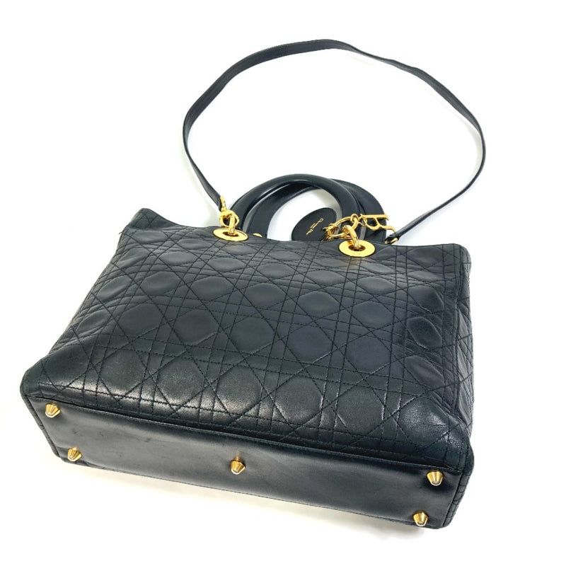 CHRISTIAN DIOR Cannage Bag 2WAY/shoulder bag Hand Bag Black GoldHardware