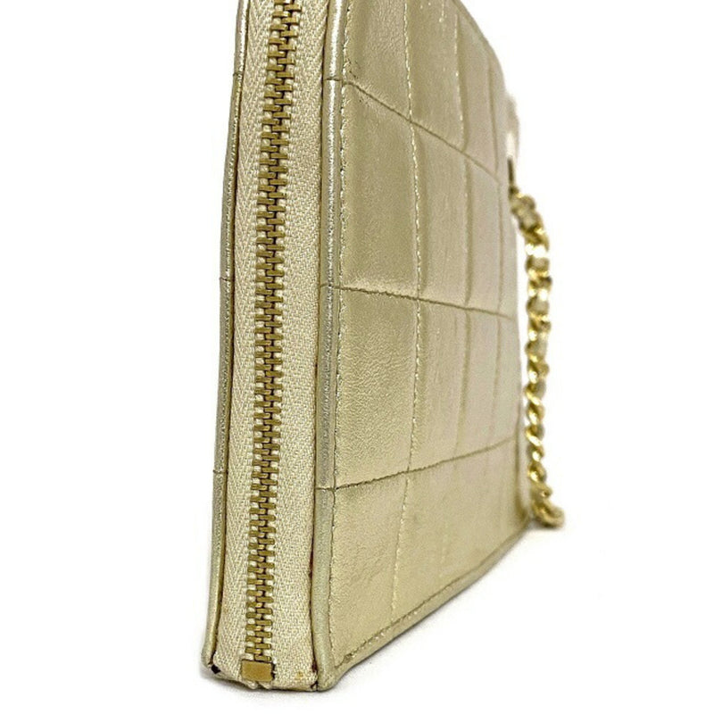 Chanel Clutch Bag Gold Chocolate Bar Leather Lambskin 7th CHANEL Handbag Chain Quilted Ring Women's Lattice