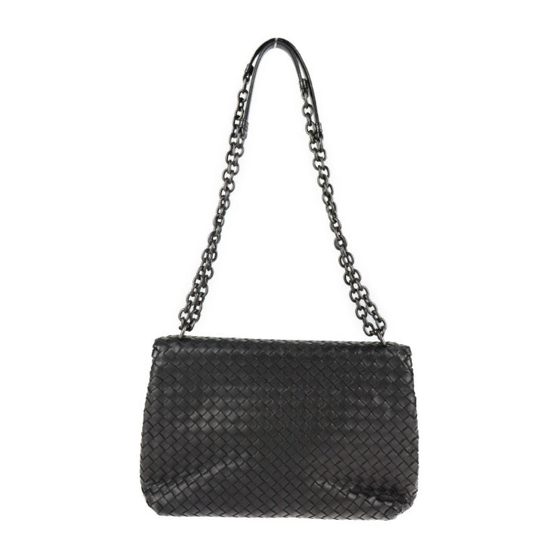 BOTTEGA VENETA Bottega Veneta Olympia Bag Medium Intrecciato Shoulder 386499 Leather Black Chain