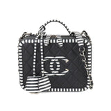 CHANEL CC Filigree 2way Vanity Shoulder Bag Caviar Skin Black White A93343