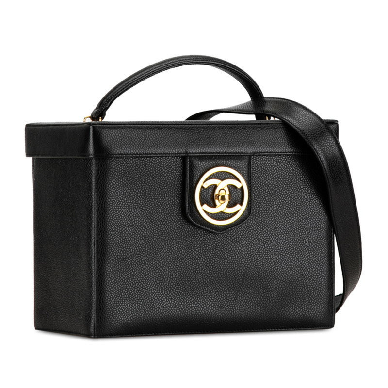 Chanel Coco Mark Handbag Vanity Bag Shoulder Black Leather Women's CHANEL