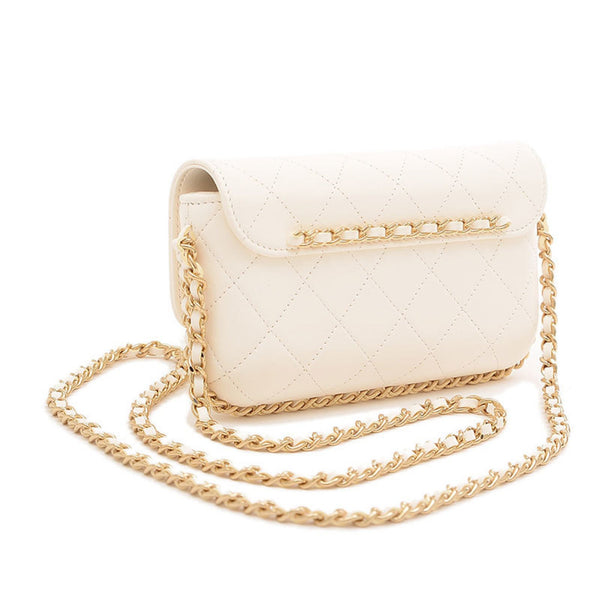 Chanel Matelasse Flap Phone Case Chain Shoulder Bag Leather White AP2839