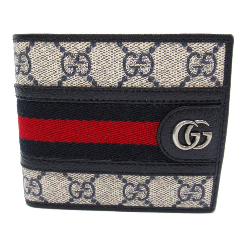 GUCCI Bi-fold Wallet Coated Canvas Men's Women's Navy Beige 59760996IWN4076