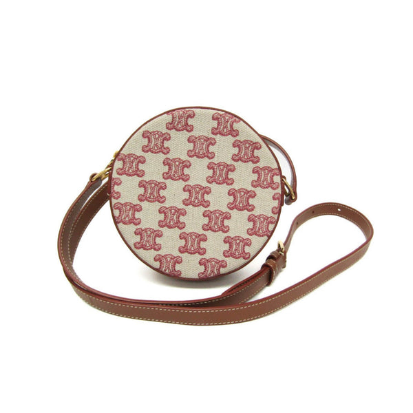 Celine Fox Red Triomphe Round Women's Canvas,Leather Shoulder Bag Beige,Brown,Pink