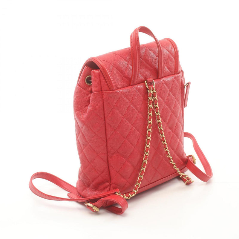 CHANEL CC Filigree Matelasse Rucksack Backpack Bag Caviar Skin Women's Red A57090