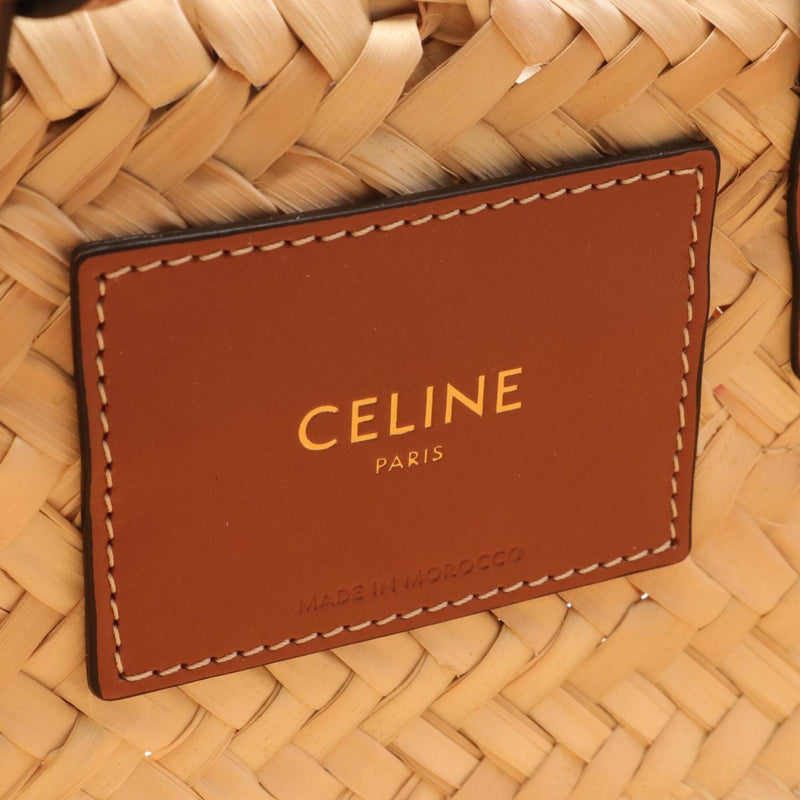 CELINE Teen Triomphe Classic Panier Handbag Bag Leather Raffia Women's Beige Brown 194002CGG04LU