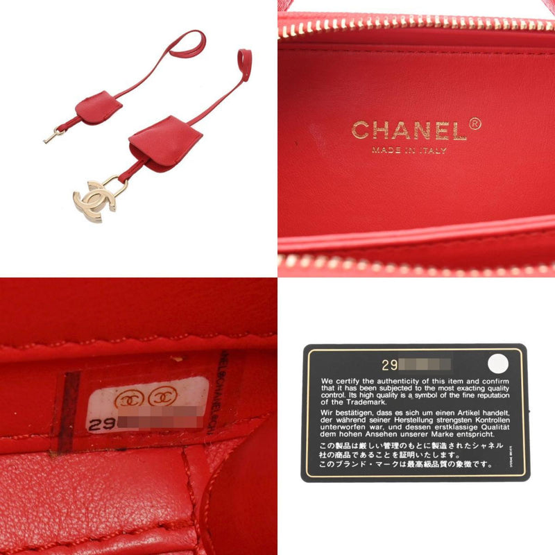 CHANEL CC Filigree Small Vanity Chain Shoulder Bag Red A93343 Women's Caviar Skin Handbag