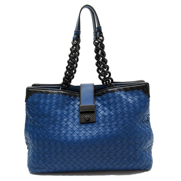 BOTTEGA VENETA Shoulder Bag Intrecciato Leather Blue/Black Women's w0169i