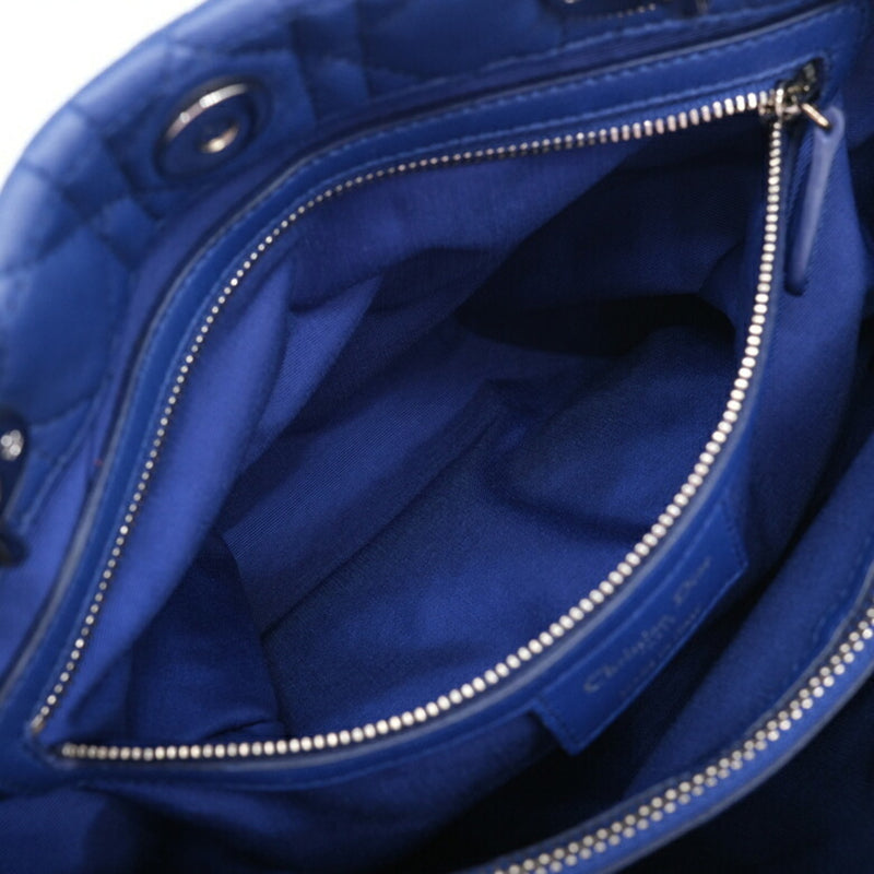 Christian Dior Lady Cannage Nappa Leather Handbag Tote Blue