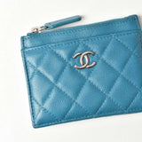 CHANEL Coin Case Card A84105 Matelasse Caviar Skin Blue