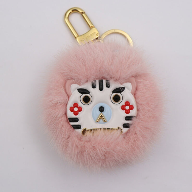 LOUIS VUITTON Louis Vuitton Bijoux Sac Wild Fur Keychain M68450 Mink fur x leather Pink Keyring Bag charm Animal