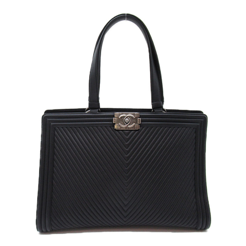 CHANEL Boy Chanel V-stitch Tote Bag Black Lambskin (sheep leather)