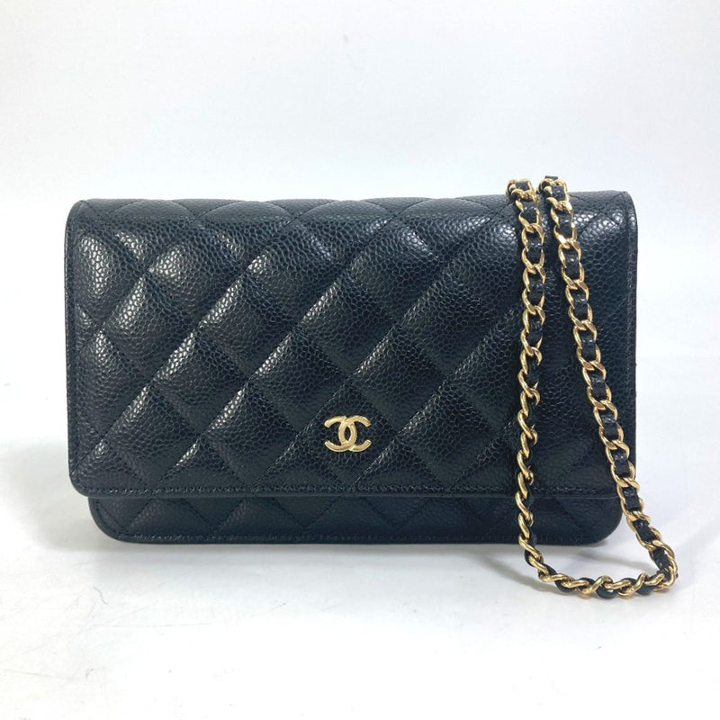 Chanel AP0250 Long Wallet Classic Chain Wallet Crossbody Shoulder Bag Black GoldHardware