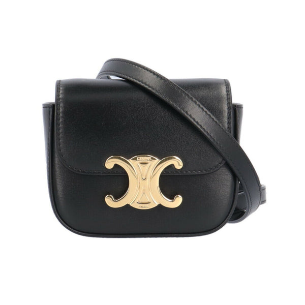 Celine Triomphe Shoulder Bag Leather Black Women's CELINE