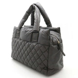 CHANEL Coco Cocoon Tote Bag Handbag Quilted Nylon Leather Grey 8620