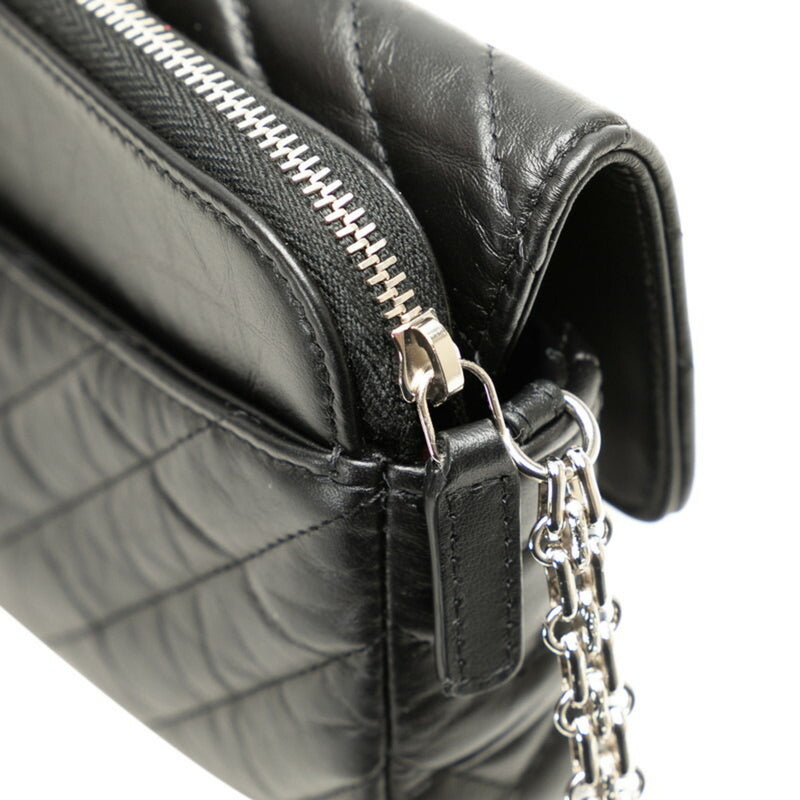 Chanel Chevron V-stitch Chain Shoulder Bag Black Lambskin Women's CHANEL