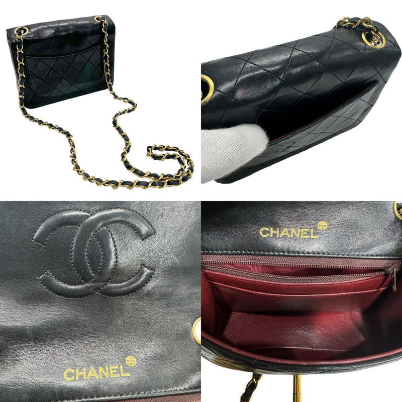 CHANEL Shoulder Bag Matelasse Leather Metal Black Gold Women's z1149