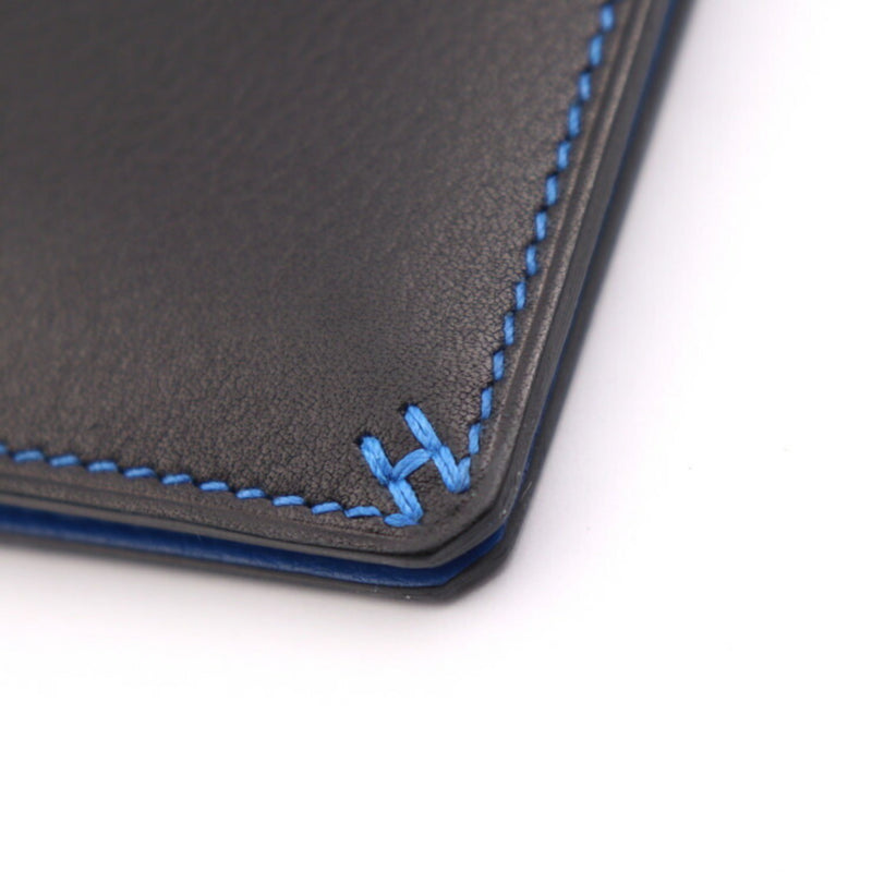 HERMES H Series Horizontal Card Holder Case Evercolor Black Blue Bi-fold B Engraved