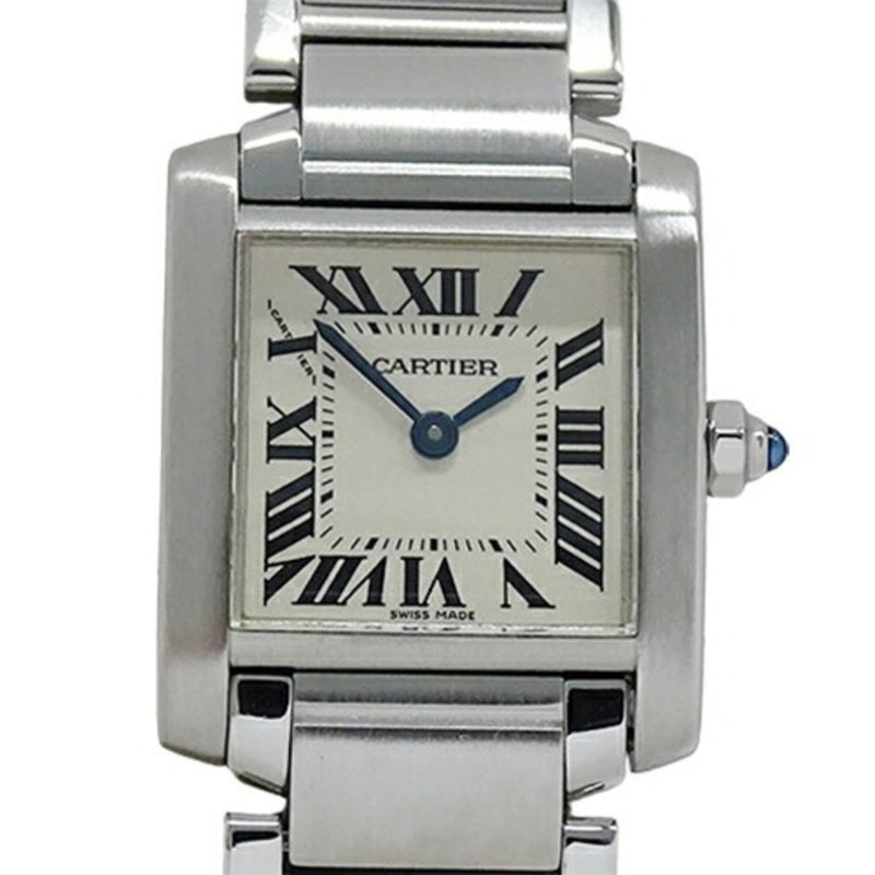 Cartier Women's Tank Francaise Watch SM Quartz Stainless Steel SS W51008Q3 Silver Ivory Polished