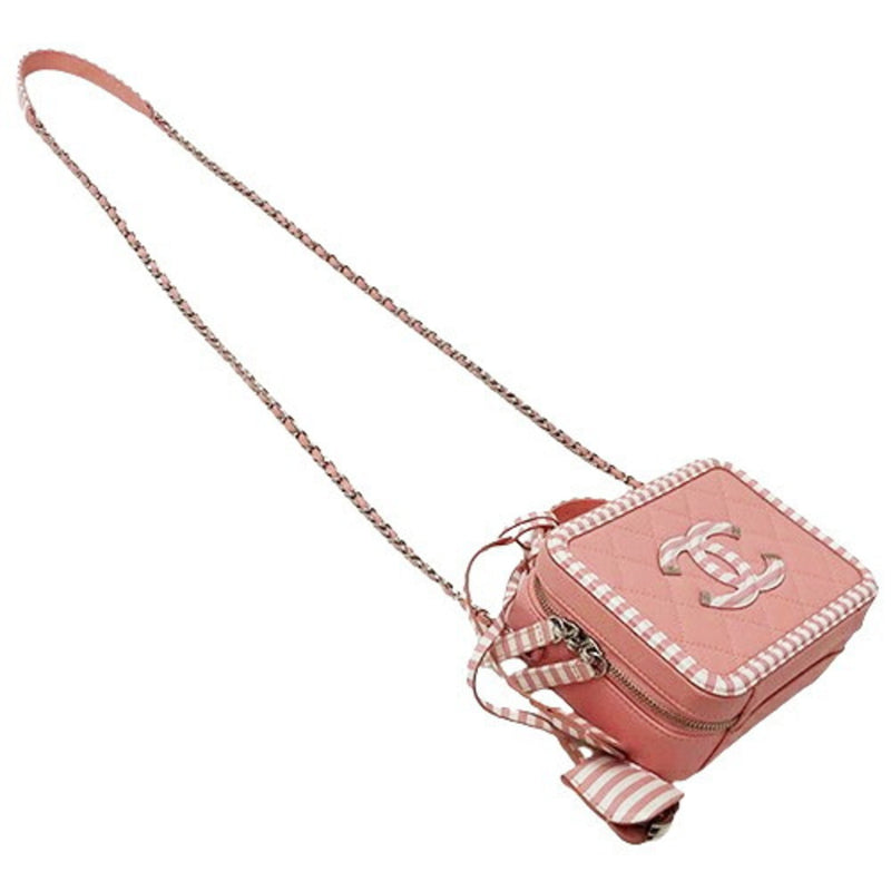 Chanel CHANEL Bag CC Filigree Women's Shoulder Handbag 2way Grained Calfskin Pink White Chain