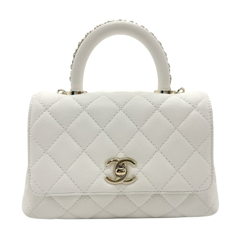 CHANEL Handbag Shoulder Bag Coco Handle XXS Caviar Skin Leather White Gold Women's z1850