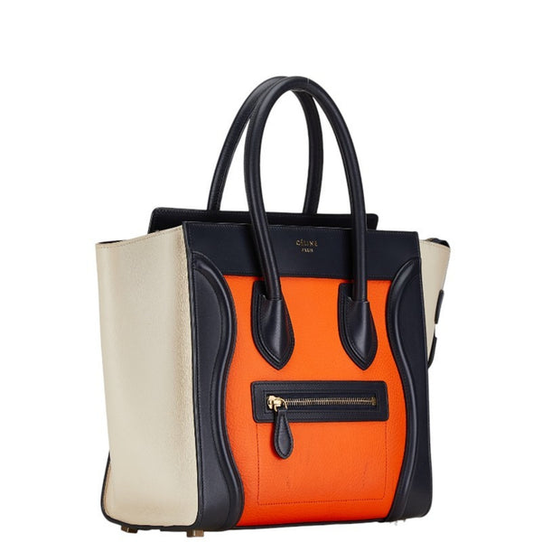 Celine Luggage Nano Shopper Handbag Navy Orange Beige Leather Women's CELINE