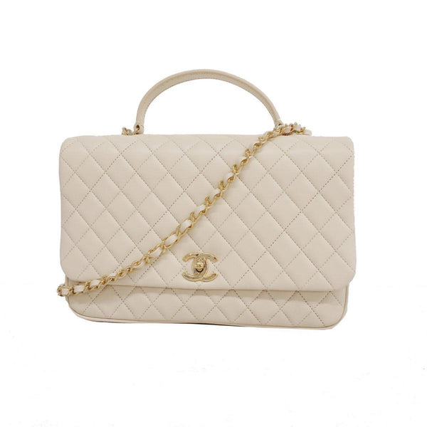 Chanel Handbag Matelasse Chain Shoulder Lambskin White Champagne Women's